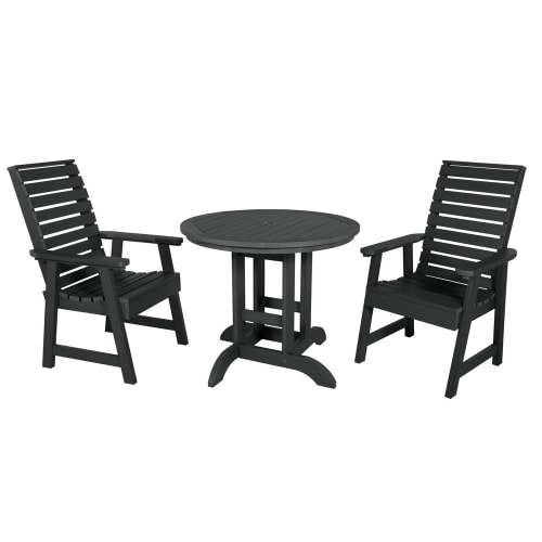Sequoia Professional Aurora Round Dining Set, 3 Piece Set, Black